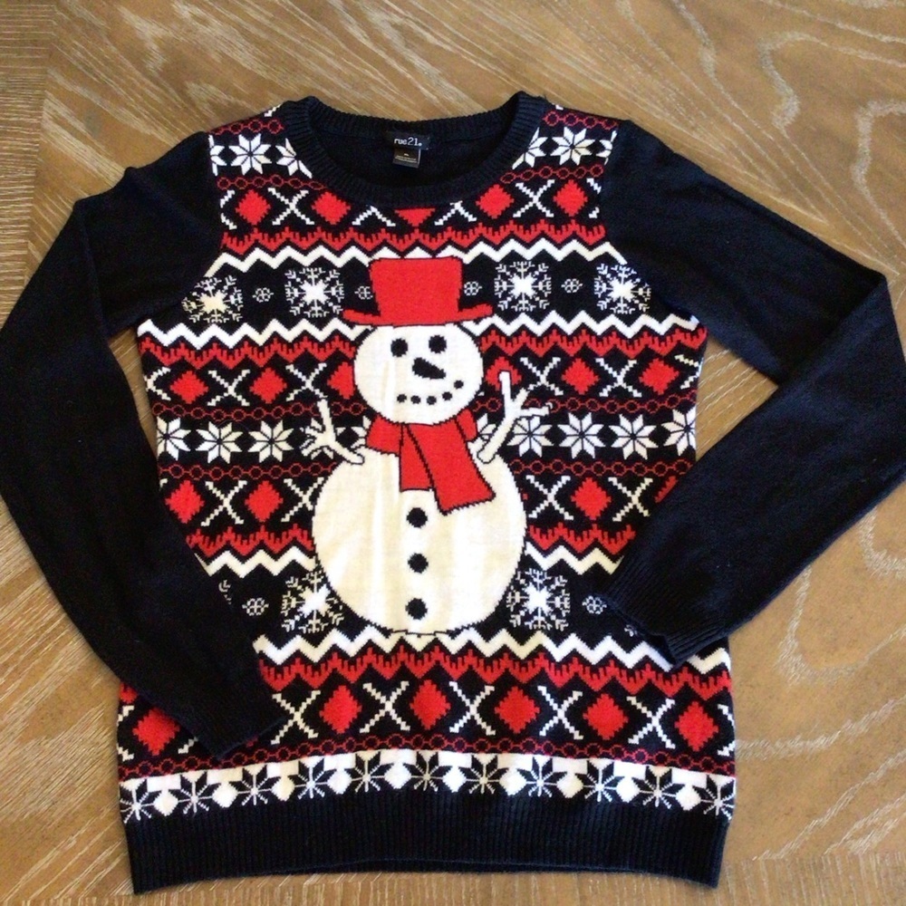 Rue 21 Womens Black & Red Christmas Snowman Fair Isle Pullover Sweater Size XL